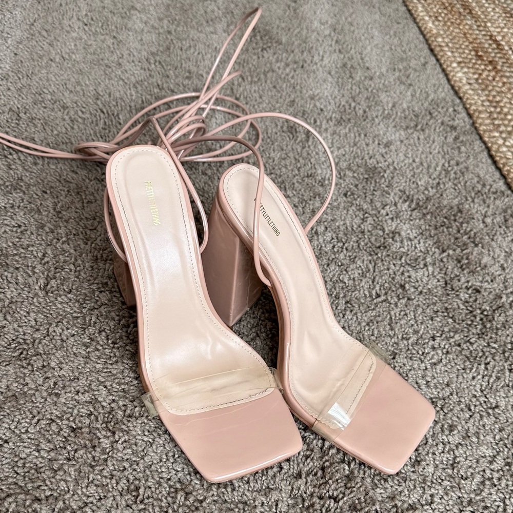 PLT Nude Wide Fit Clear Strap Block Heel